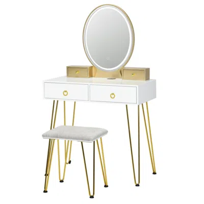 Hivvago Vanity Table Set With 3-color Lighted Dimmable Mirror-white