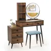 Hivvago Vanity Table Set With 3-color Lighted Mirror And Cushioned Stool-rustic Brown