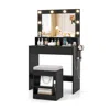 Hivvago Vanity Table Set With Lighted Mirror And Cushioned Stool In Black