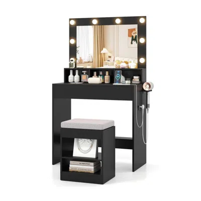 Hivvago Vanity Table Set With Lighted Mirror And Cushioned Stool In Black