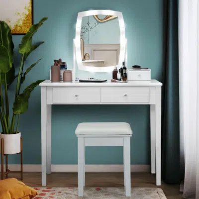 Hivvago Vanity Table Set With Lighted Mirror For Bedroom And Dressing Room-white