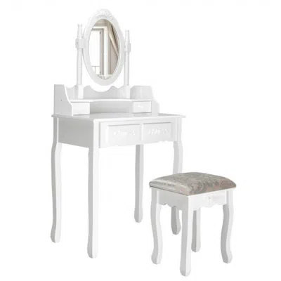 Hivvago Vanity Table Set With Oval Mirror And 4 Drawers