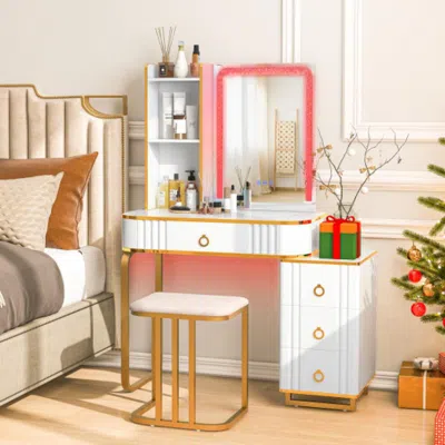 Hivvago Vanity Table Set With Rgb Led Lights And Wireless Charging Station-white