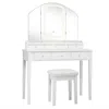 Hivvago Vanity Table Stool Set With Large Tri-folding Lighted Mirror-white