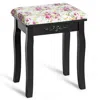 Hivvago Vanity Wood Dressing Stool Padded Piano Seat With Rose Cushion