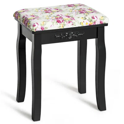 Hivvago Vanity Wood Dressing Stool Padded Piano Seat With Rose Cushion