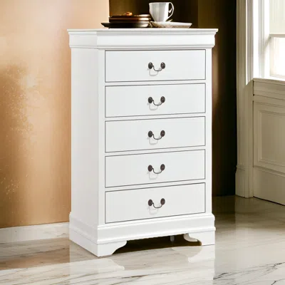Hivvago Vele 49 Inch Tall Dresser Chest, 5 Drawers, Brass Tone Metal, White Wood
