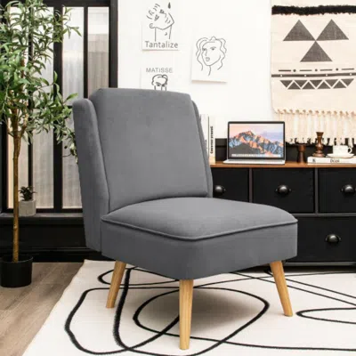Hivvago Velvet Accent Armless Side Chair With Rubber Wood Legs For Bedroom-gray