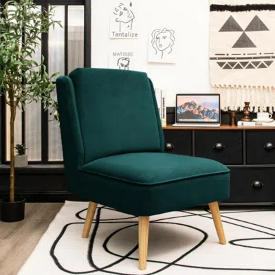 Hivvago Velvet Accent Armless Side Chair With Rubber Wood Legs For Bedroom-green