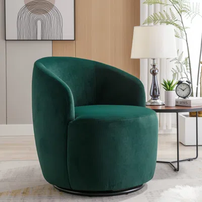 Hivvago Velvet Fabric Swivel Accent Armchair Plain Barrel Chair With Metal Ring - Green