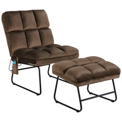 Hivvago Velvet Massage Recliners With Ottoman Remote Control And Side Pocket-brown