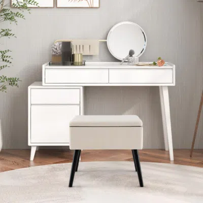 Hivvago Velvet Storage Ottoman With Solid Wood Legs For Living Room Bedroom-beige In Gray