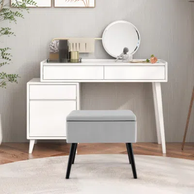 Hivvago Velvet Storage Ottoman With Solid Wood Legs For Living Room Bedroom-gray