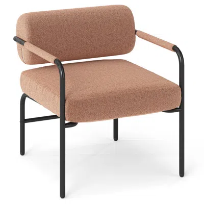 Hivvago Velvet Upholstered Accent Chair With Cylindrical Backrest And Metal Armrests In Neutral