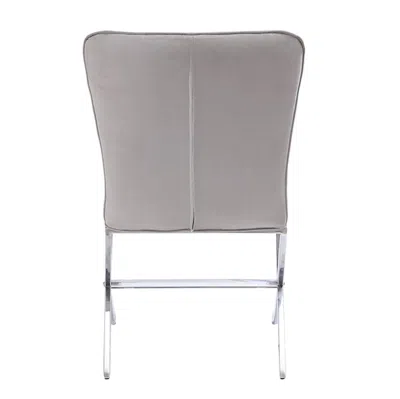 Hivvago Velvet Upholstered Metal Side Chair With X Style Base, Light Gray And Silver, Set Of Two