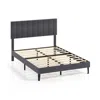 Hivvago Velvet Upholstered Platform Bed With Height Adjustable Vertical Channel Headboard In Gray