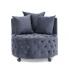 Hivvago Velvet Upholstered Swivel Chair With Button Tufted Design And Movable Wheels In Blue
