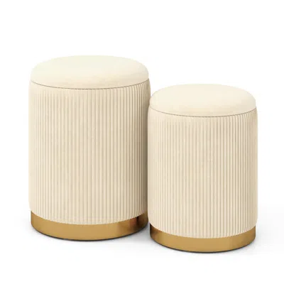 Hivvago Velvet/linen Fabric Storage Ottoman Set Of 2