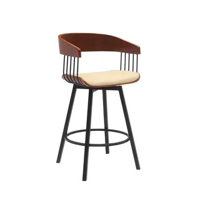 Hivvago Vera 27 Inch Swivel Counter Stool Chair, Brown Open Back Cream Faux Leather