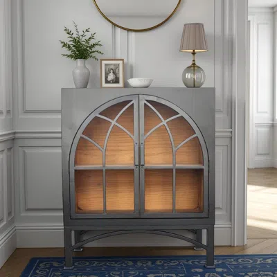 Hivvago Veria Small China Cabinet, 2 Door Arch Frame, Matte Black 42 Inch