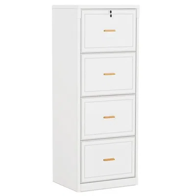 Hivvago Vertical File Cabinet In White Wood Finish With 4 Lockable Storage Drawers