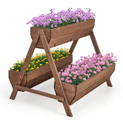 Hivvago Vertical Raised Garden Bed With 3 Wooden Planter Boxes In Brown