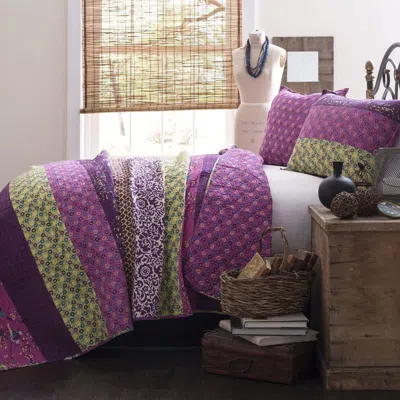 Hivvago Vibrant Purple Yellow Boho Floral Reversible Lightweight Quilt Set In Multi