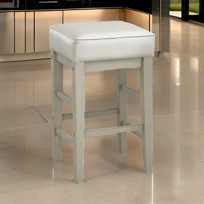Hivvago Vin 26 Inch Counter Height Stool, White Faux Leather Seat, Wood, Set Of 2