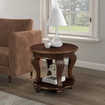Hivvago Vintage 22 Inch Round End Table With Shelf In Cherry Finish