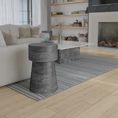 Hivvago Vintage Accent Side Table, 15.5 Inch Round, Antique Silver Cast Aluminum Drum Base