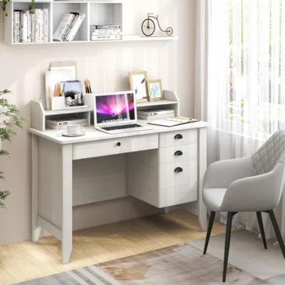 Hivvago Vintage Computer Desk With Storage Shelves And 4 Drawers-white