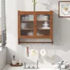 Hivvago Vintage Glass Door Double Wall Cabinet With 3 Storage Tiers And Towel Rack In Brown
