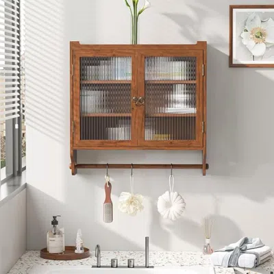 Hivvago Vintage Glass Door Double Wall Cabinet With 3 Storage Tiers And Towel Rack