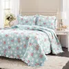 Hivvago Vintage Rose Ruffle Edge Light Quilt Set In Blue White And Pink In Blue
