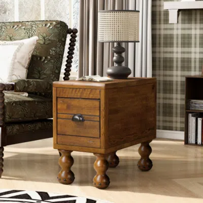 Hivvago Vintage Solid Wood Side Table With Drawer In Antique Brown