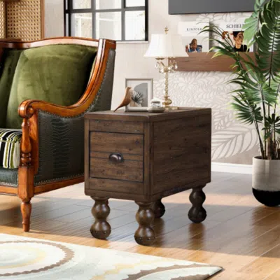 Hivvago Vintage Solid Wood Side Table With Drawer In Espresso In Brown