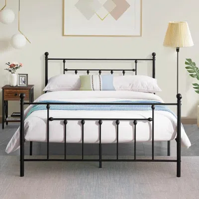 Hivvago Vintage Style Black Metal Platform Bed Frame With Headboard Footboard