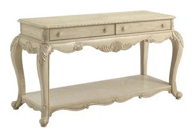 Hivvago Vintage Style Wooden Sofa Table With Two Drawers And One Open Shelf, White