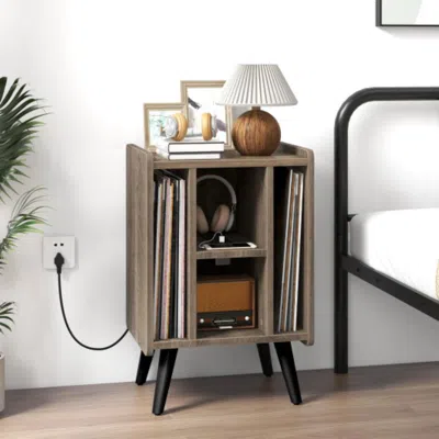 Hivvago Vinyl Record Storage Turntable Stand With 4 Open Shelves-gray