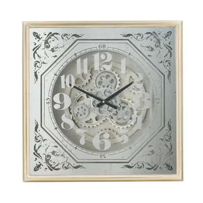 Hivvago Viry 24 Inch Square Wall Clock, Analog Gear Design, Black White Iron Finish