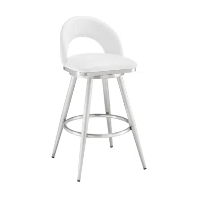 Hivvago Visy 26 Inch Swivel Counter Stool Chair, Round Back, White Faux Leather