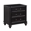 Hivvago Vix 27 Inch Nightstand, 3 Drawers, Molded Design Pewter Drop Handles, Black In Black
