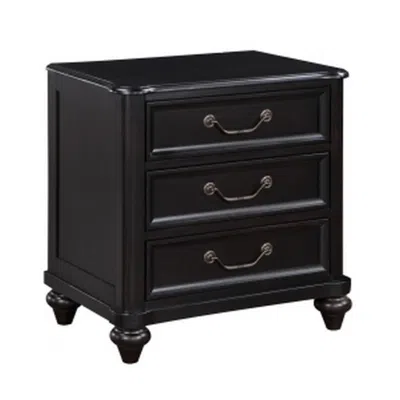 Hivvago Vix 27 Inch Nightstand, 3 Drawers, Molded Design Pewter Drop Handles, Black