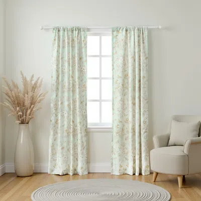 Hivvago Vola 2 Panel Curtain Set, Light Mint Green Microfiber, Floral Pattern