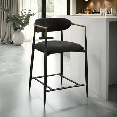 Hivvago Vonn 25 Inch Counter Height Chair, Padded Fabric, Black Metal Frame