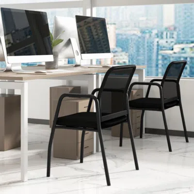 Hivvago Waiting Room Chair Set Of 2 Office Guest Chairs With Ergonomic Mesh Backrest-black In Gray