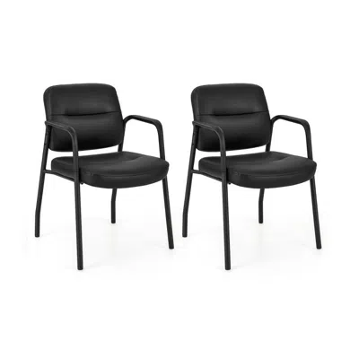 Hivvago Waiting Room Guest Chair Set Of 2 With Mixed Pu Leather And Integrated Armrests In Black