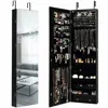 Hivvago Wall And Door Mounted Mirrored Jewelry Cabinet With Lights-black