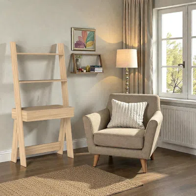 Hivvago Wall-leaning Ladder Desk With Storage Drawer And Safety Anchor In Neutral