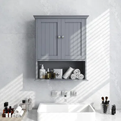 Hivvago Wall Mount Bathroom Cabinet Storage Organizer With Doors And Shelves-gray